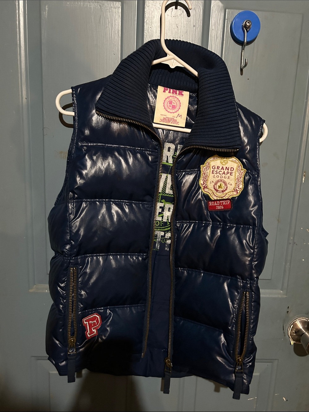 PINK Victoria's Secret Navy Puffer Vest with Patches